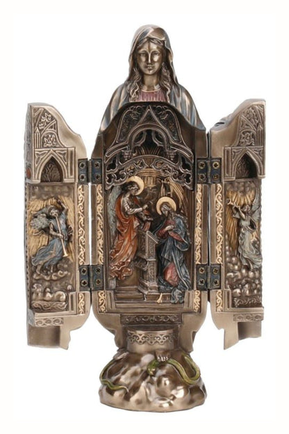 SR-77749 Lady of Grace Annunciation Triptych in Cold Cast Bronze, 8"