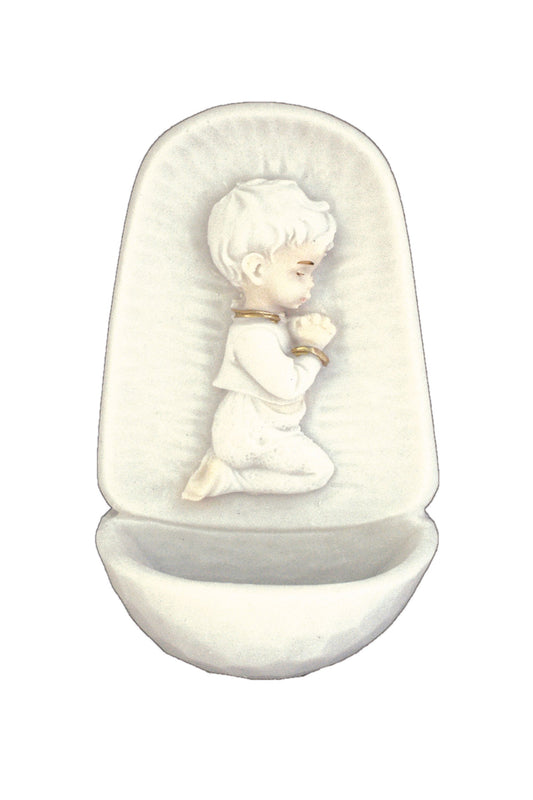 ET-1090-M Praying Boy Font in White with Gold Highlightls 4.5"