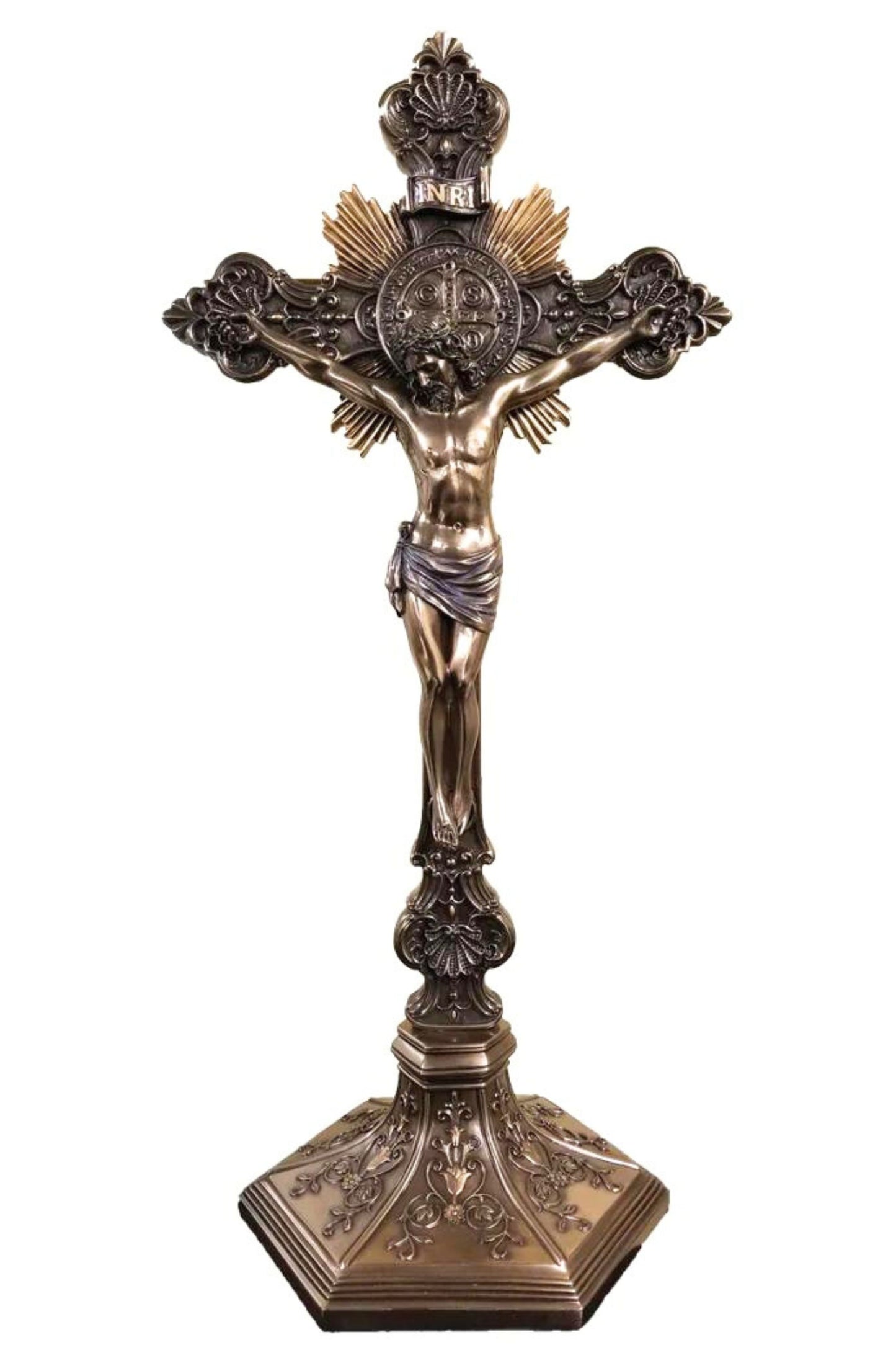 SR-77591 Standing St. Benedict Crucifix in Cold-Cast Bronze 17"/15.5"