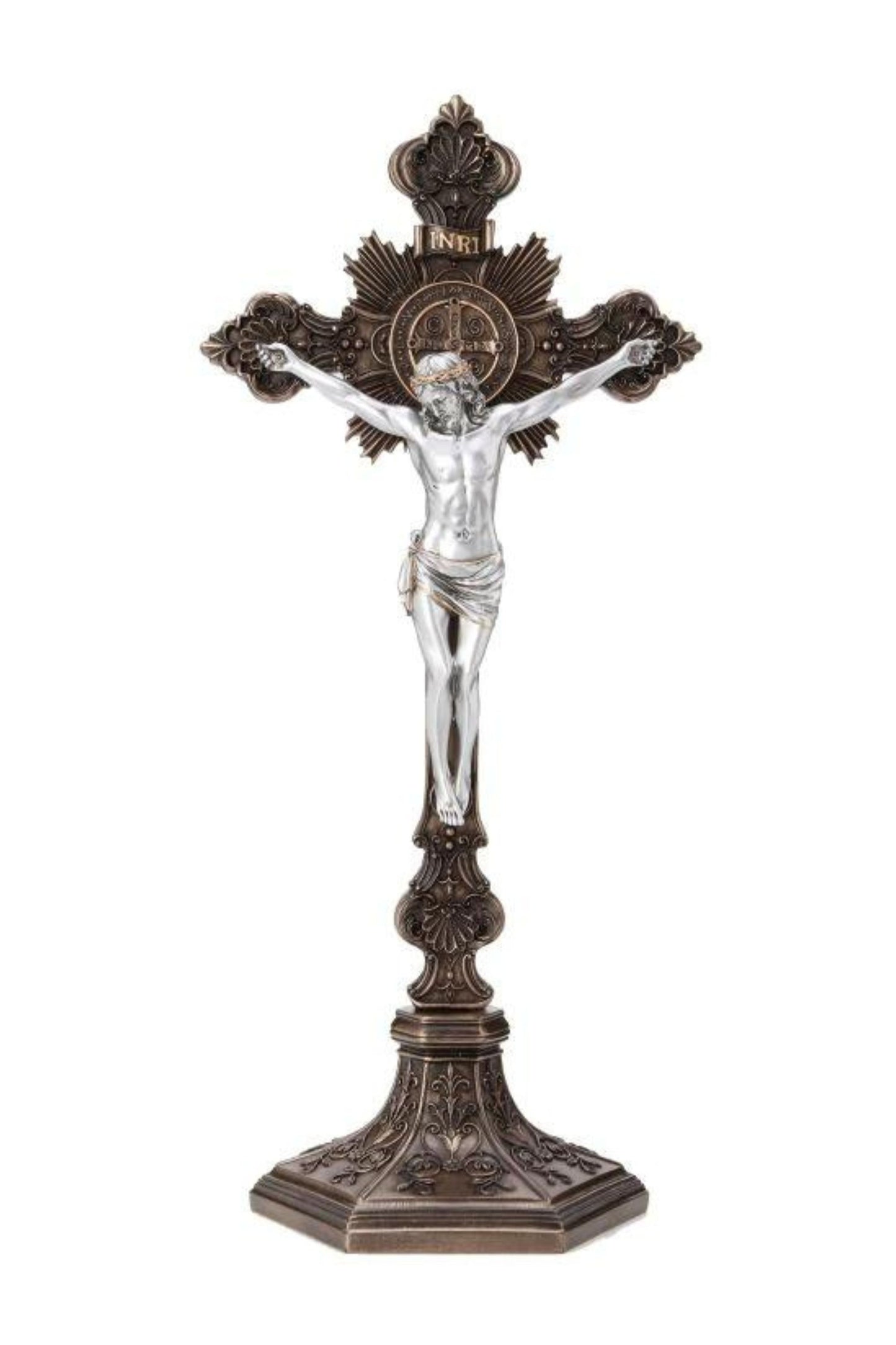SR-77600-BS Standing St. Benedict Crucifix Cold Cast Bronze/Pewter Style 9.5"