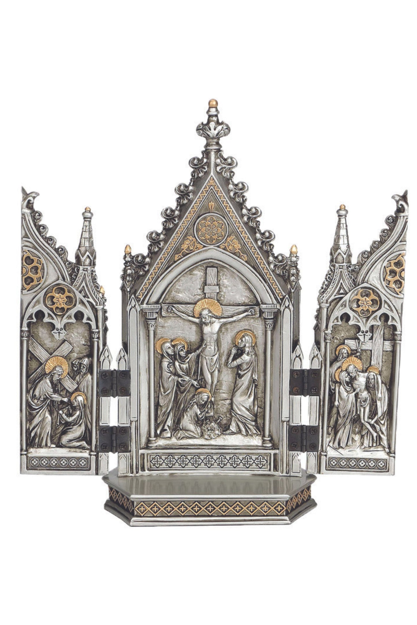 SR-76234-PE Calvary Triptych in Pewter Style 7.25x8"