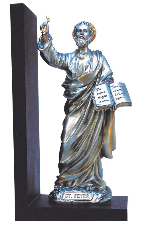 SR-76622-PE St. Peter Bookend in Pewter Style 9.5"