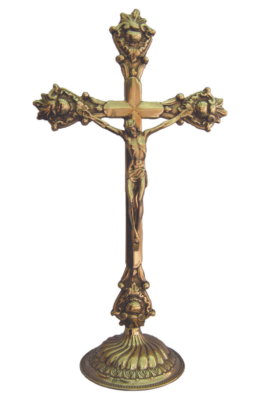 1216-L Standing Crucifix in Shiny Brass  14.75"