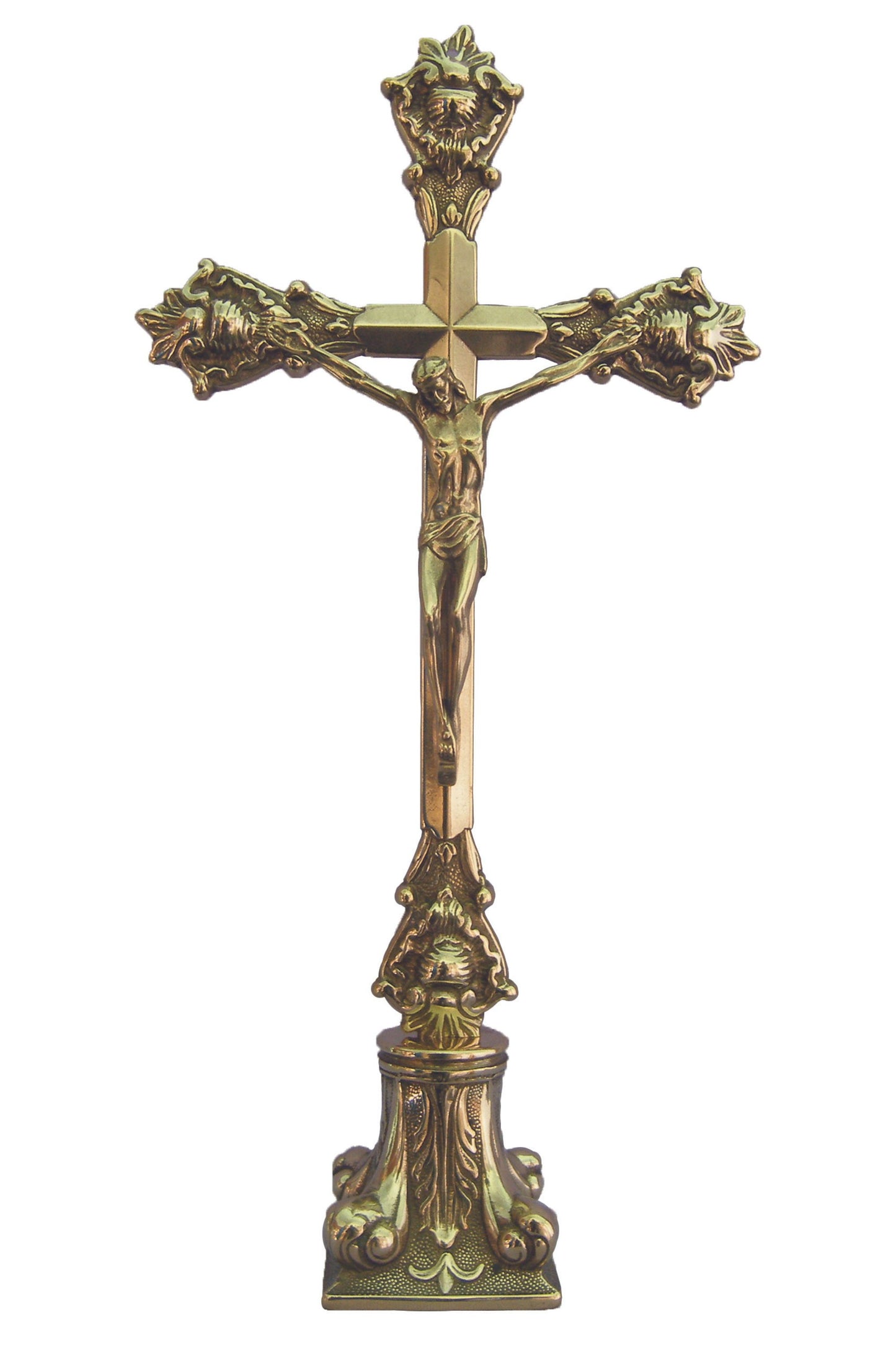 1217-L Standing Crucifix in Shiny Brass 15.75"