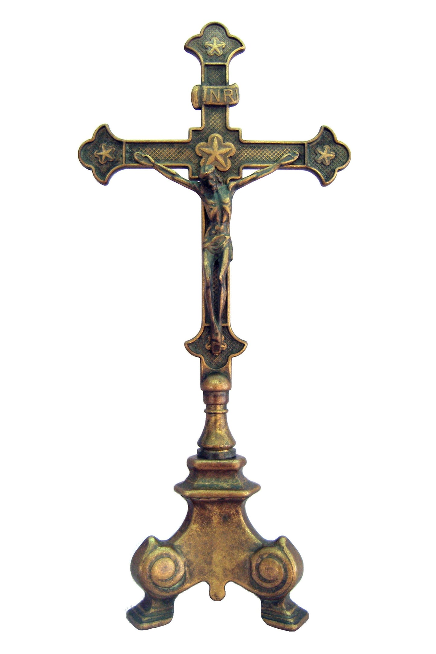 130306A Standing Crucifix in Antiqued Brass 13"