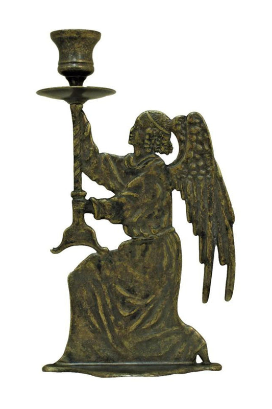 130589  Angel Candle Holder in Antique Brass 9.75"