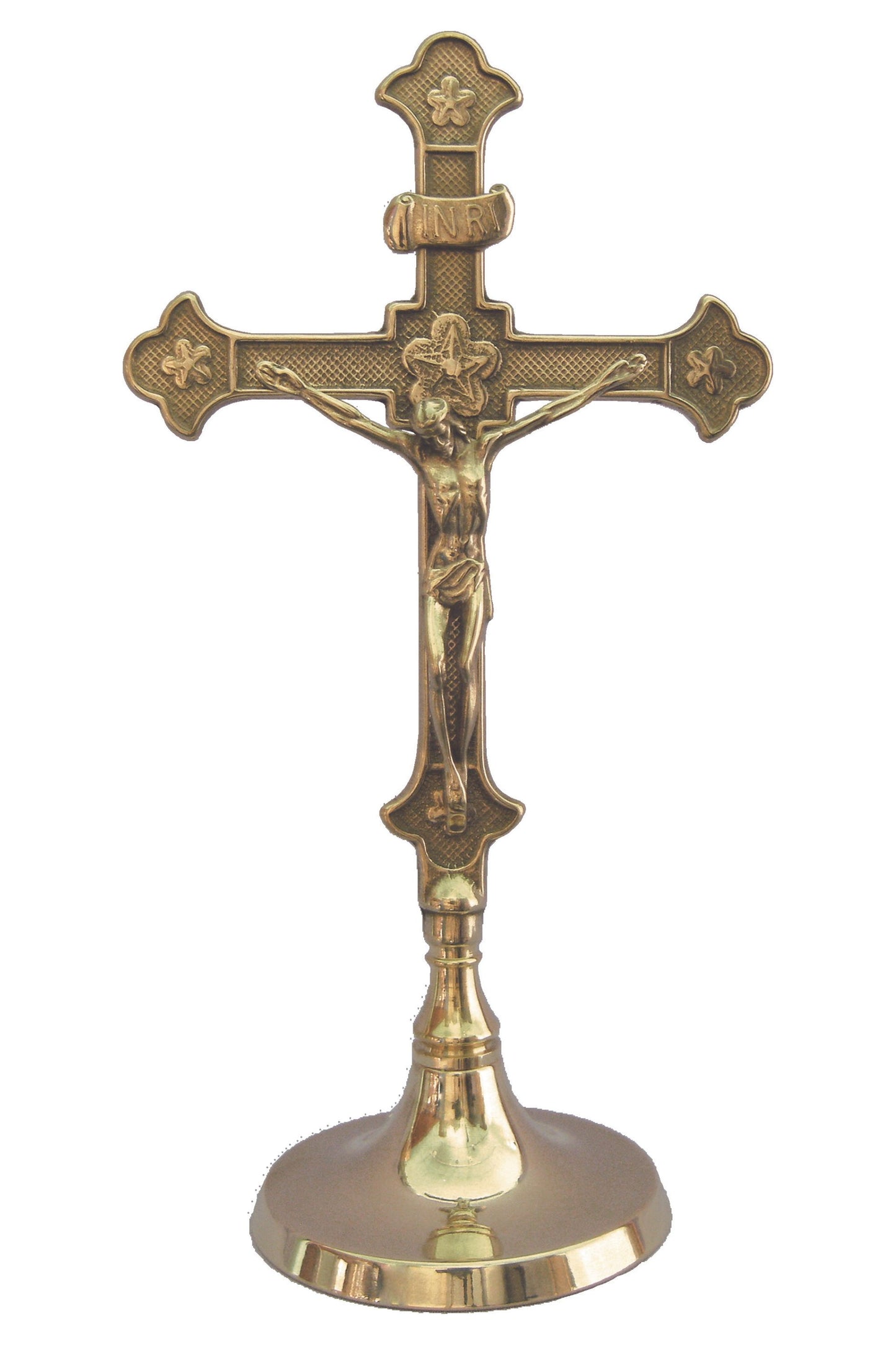 307-L Standing Crucifix in Shiny Brass 11"
