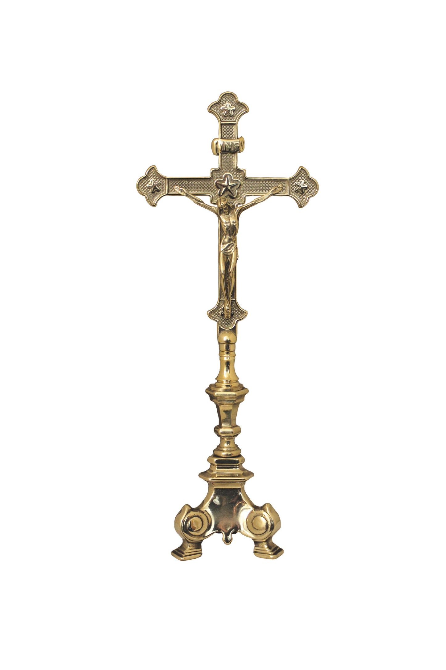 309-L Standing Crucifix in Shiny Brass 16"