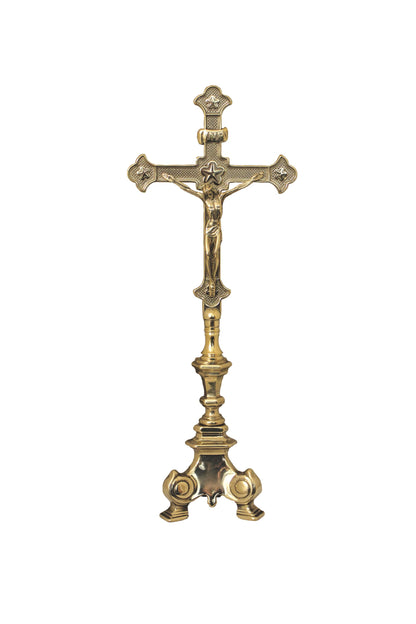 309-L Standing Crucifix in Shiny Brass 16"