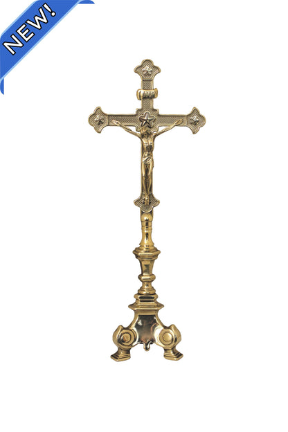 309-L Standing Crucifix in Shiny Brass 16"