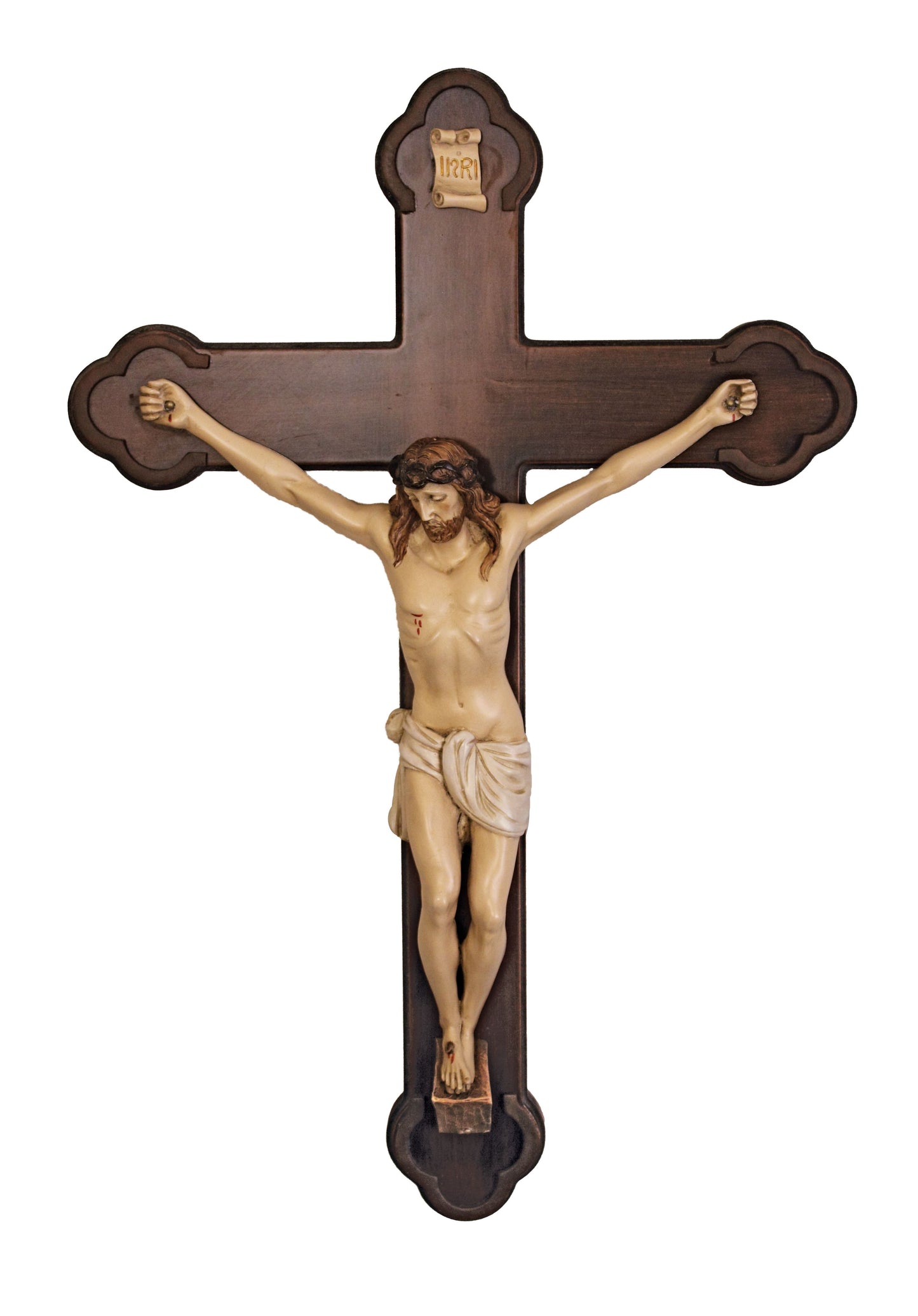 A-59-C Crucifix in Hand-Painted Alabaster on Wood Cross 24"