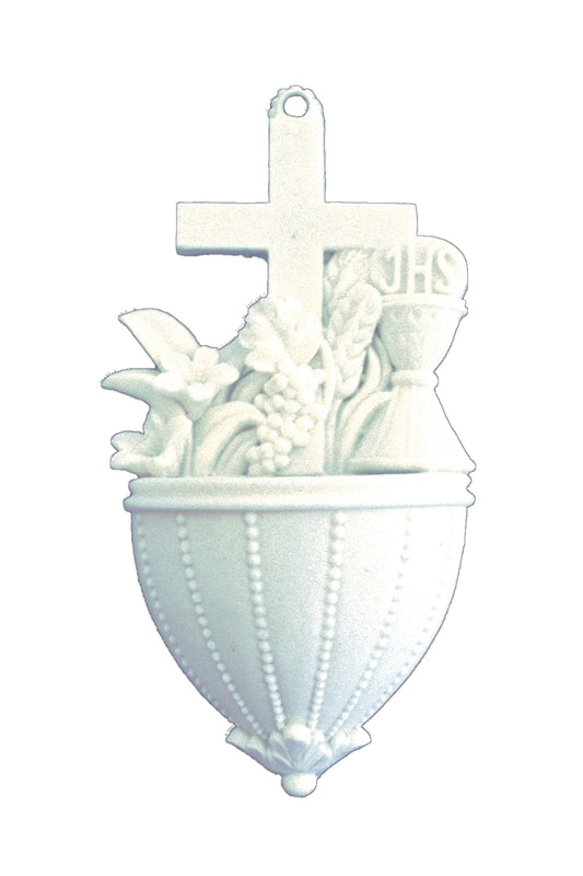AF-2225-W Communion Font with Lilies in White 5.5"