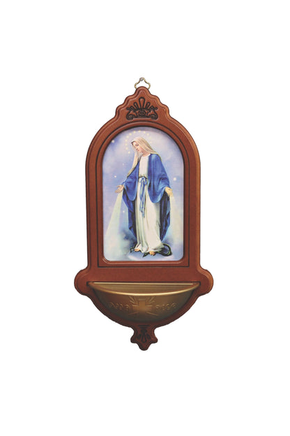 AL-29-LOG Lady of Grace Wood Holy Water Font 5.5x10"