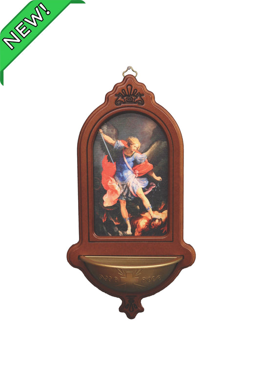 AL-29-MIKE St. Michael Wood Holy Water Font 5.5x10"