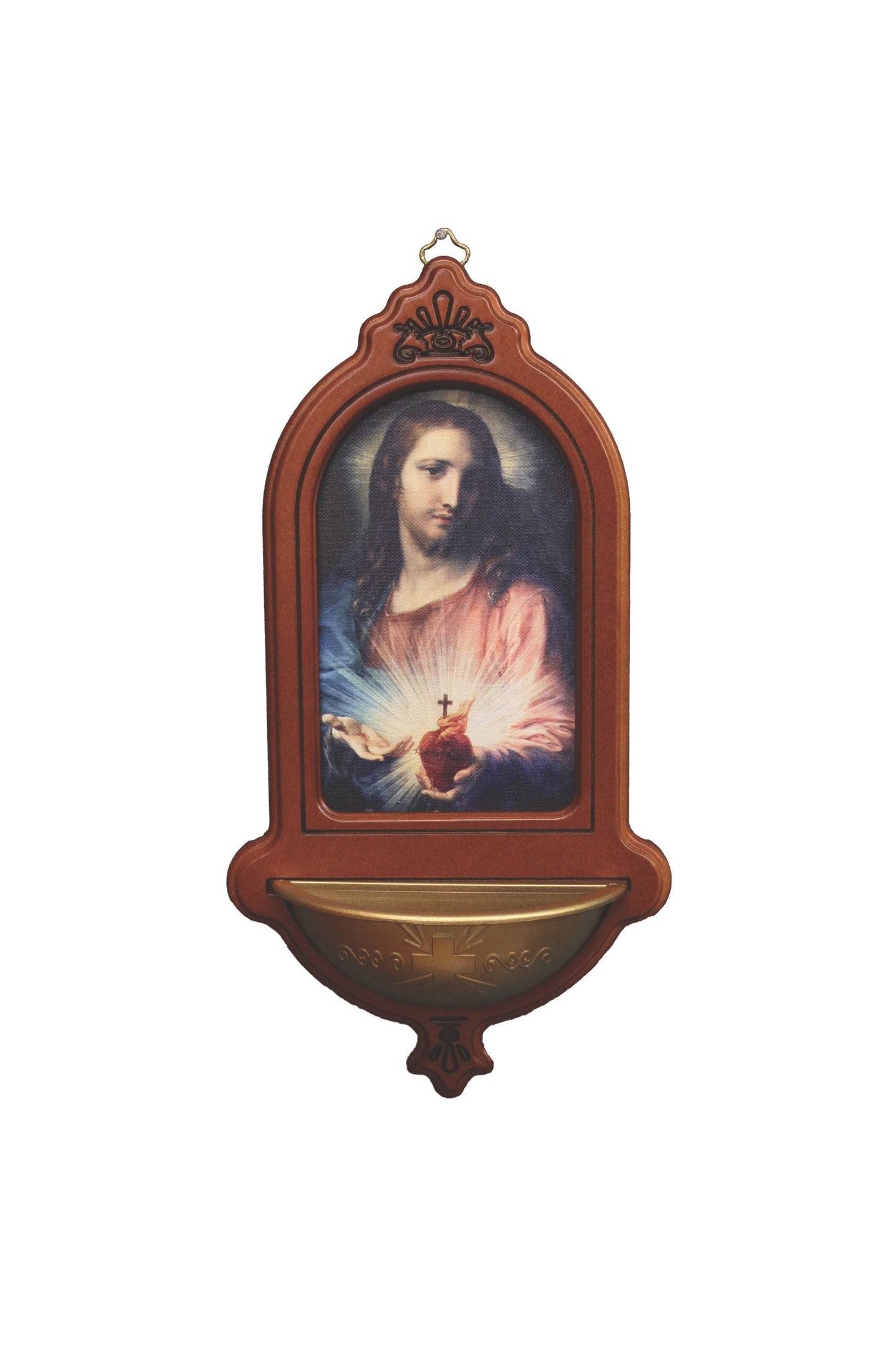 AL-29-SHJ Sacred Heart of Jesus Wood Holy Water Font 5.5x10"