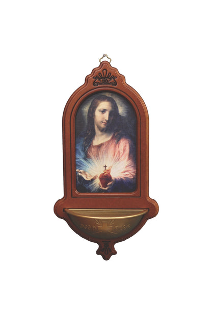 AL-29-SHJ Sacred Heart of Jesus Wood Holy Water Font 5.5x10"