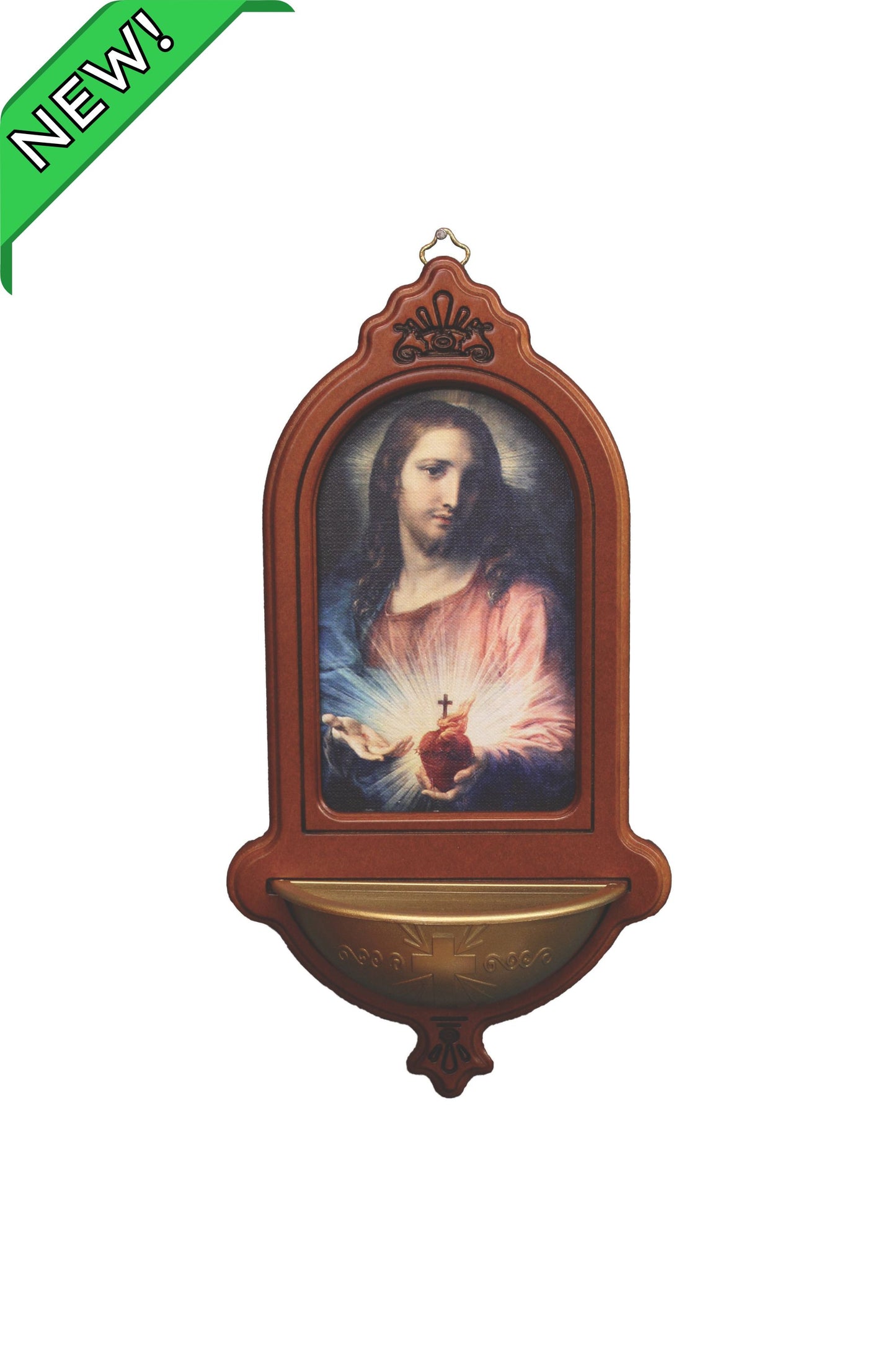 AL-29-SHJ Sacred Heart of Jesus Wood Holy Water Font 5.5x10"