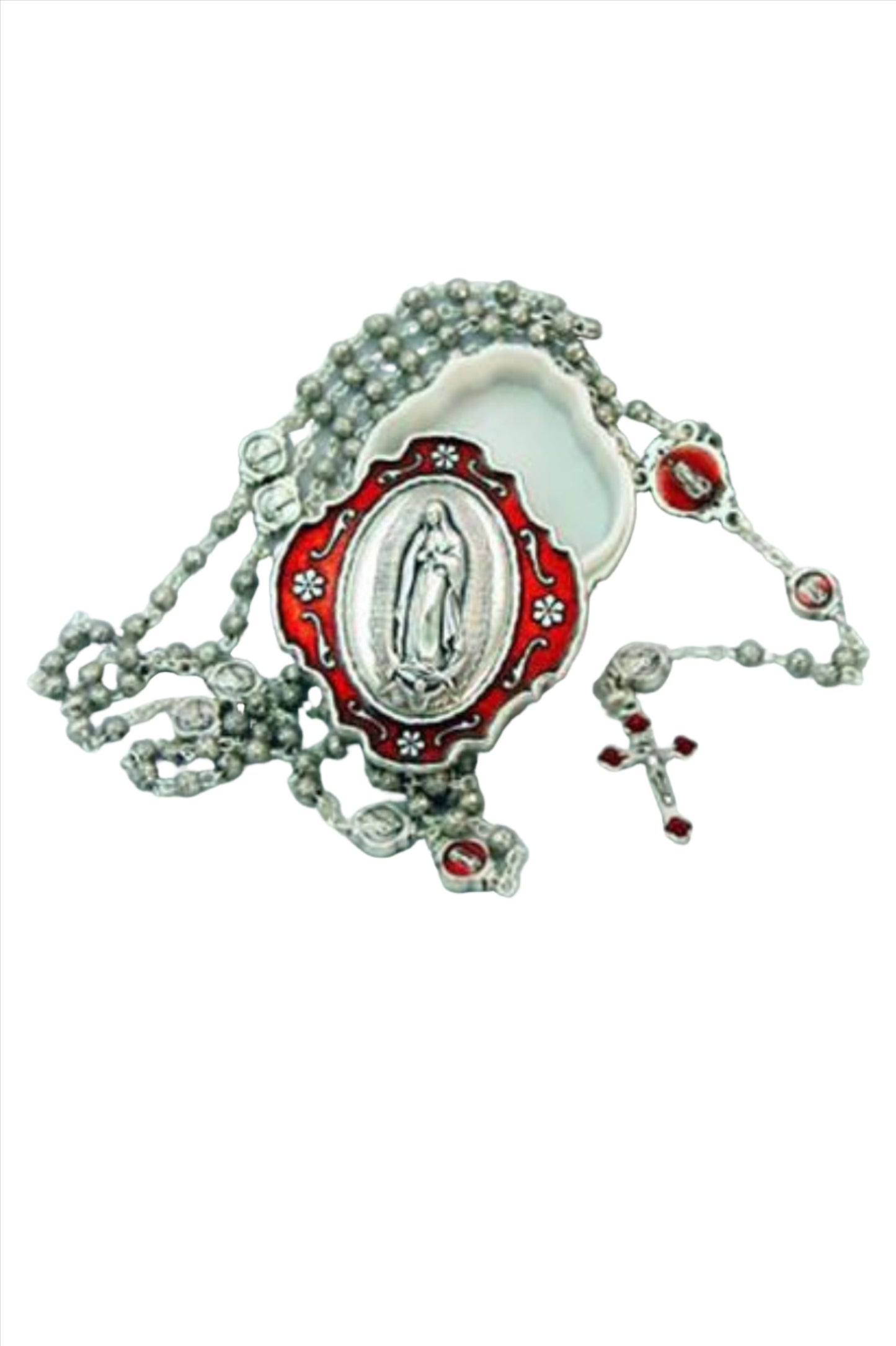 AL-42R-867 Red Guadalupe Rosary Box with Divine Mercy Rosary 13"