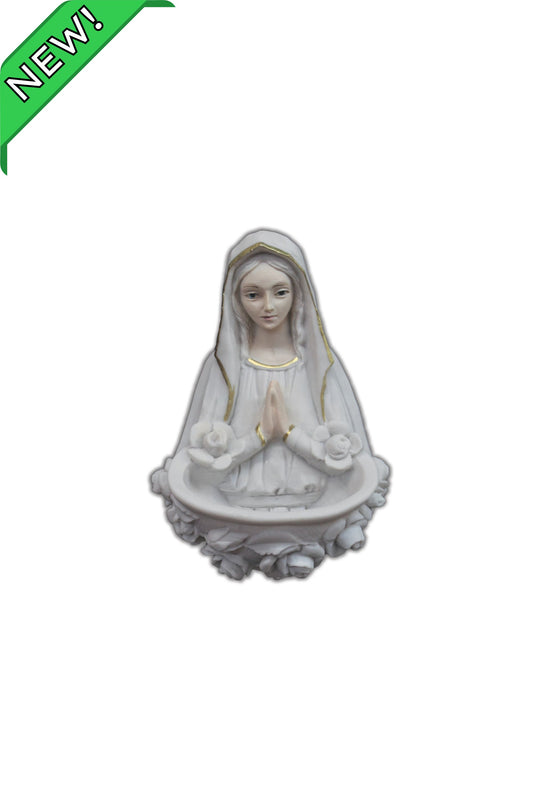 AT-954-M Our Lady Holy Water Font in White 6.5"