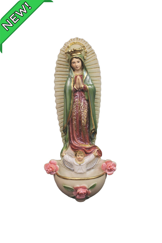ET-1039-C O.L. Guadalupe Holy Water Font in Color 10.5"