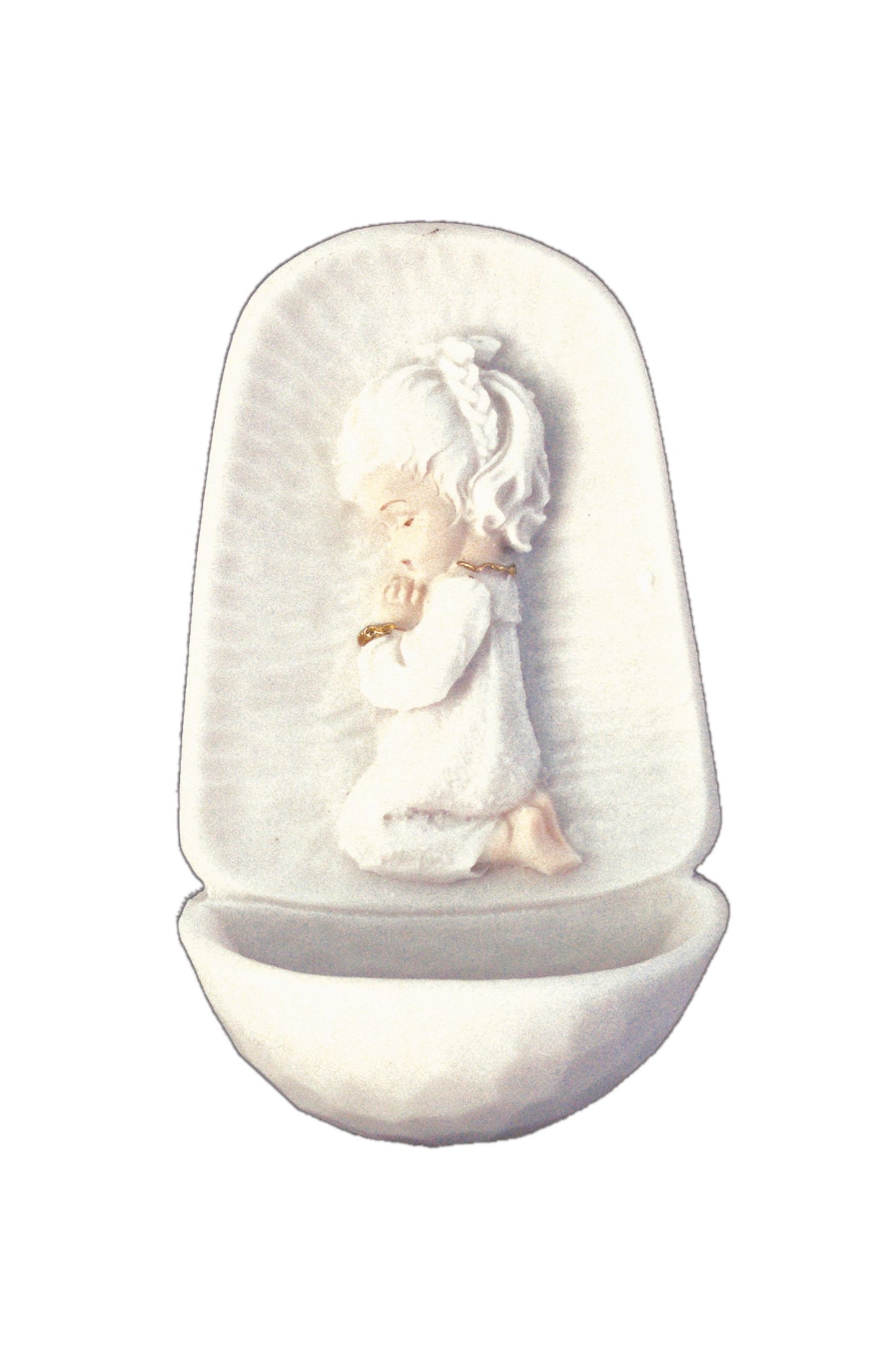 ET-1091-M Praying Girl Font in White with Gold Highlights 4.5"