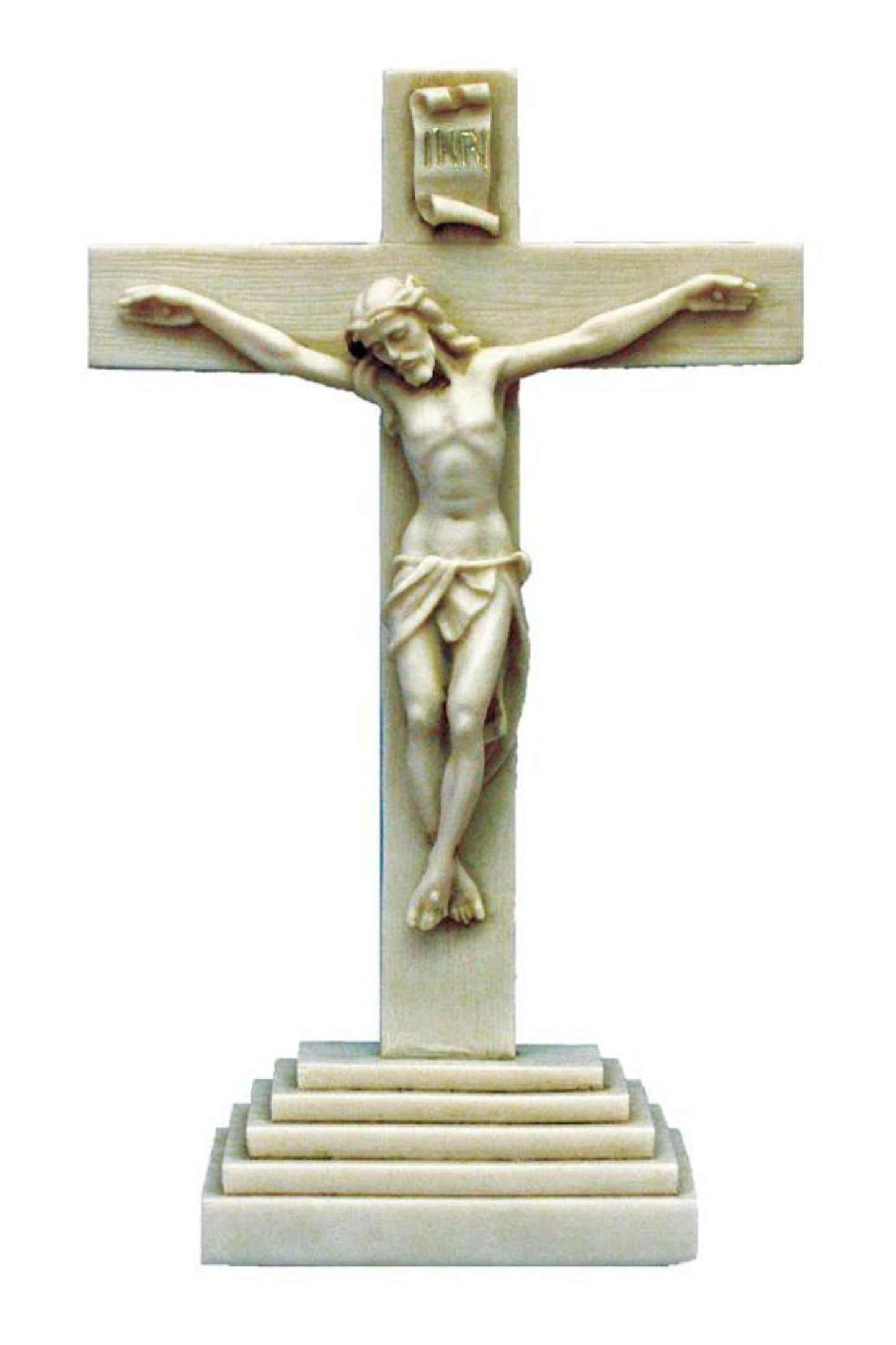 ET-20-SA Standing Crucifix in Antiqued Alabaster 10.5"