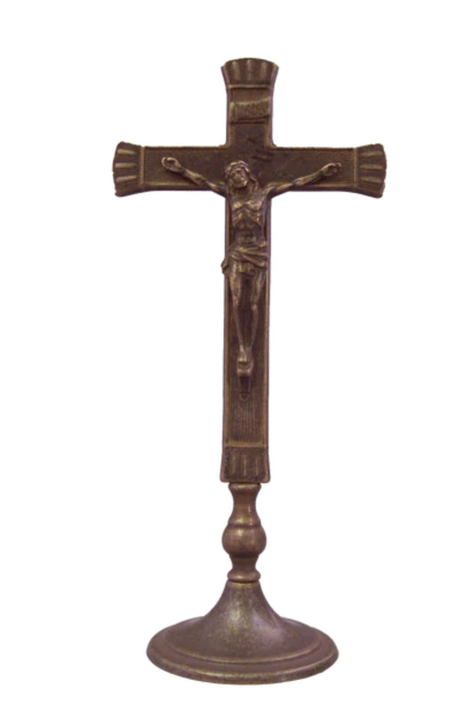 FB-423 Standing Crucifix in Antique Brass 10.5"
