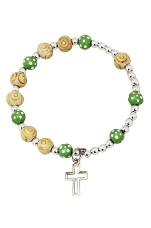 GV60483 Cross Wrap Bracelet Light Green, Natural/Silver Beads