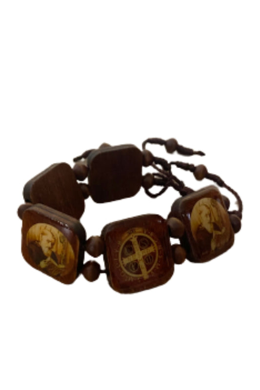 GV61361 St. Benedict Bracelet, Dark Brown Wood Beads