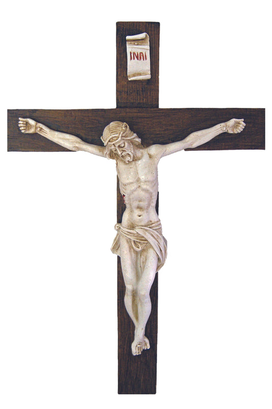 I-1003-B Crucifix in Alabaster on Dark Cross 15"