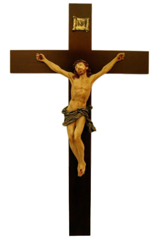 I-1015 Crucifix with Alabaster Corpus on Wood Cross 39.5"