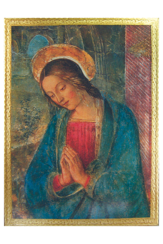 L-103-AP Praying Virgin by Pintoricchio Florentine Plaque 11.5x15.5"