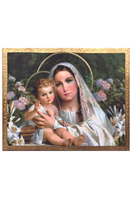 L-115-285 Madonna & Child with Lilies Florentine Plaque by Simeoni 13x16.5"