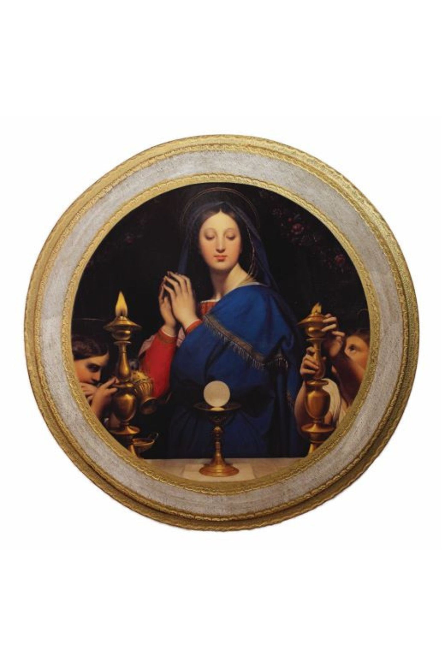 L-2674-W Virgin of The Host by Ingres Florentine Plaque 14" dia.