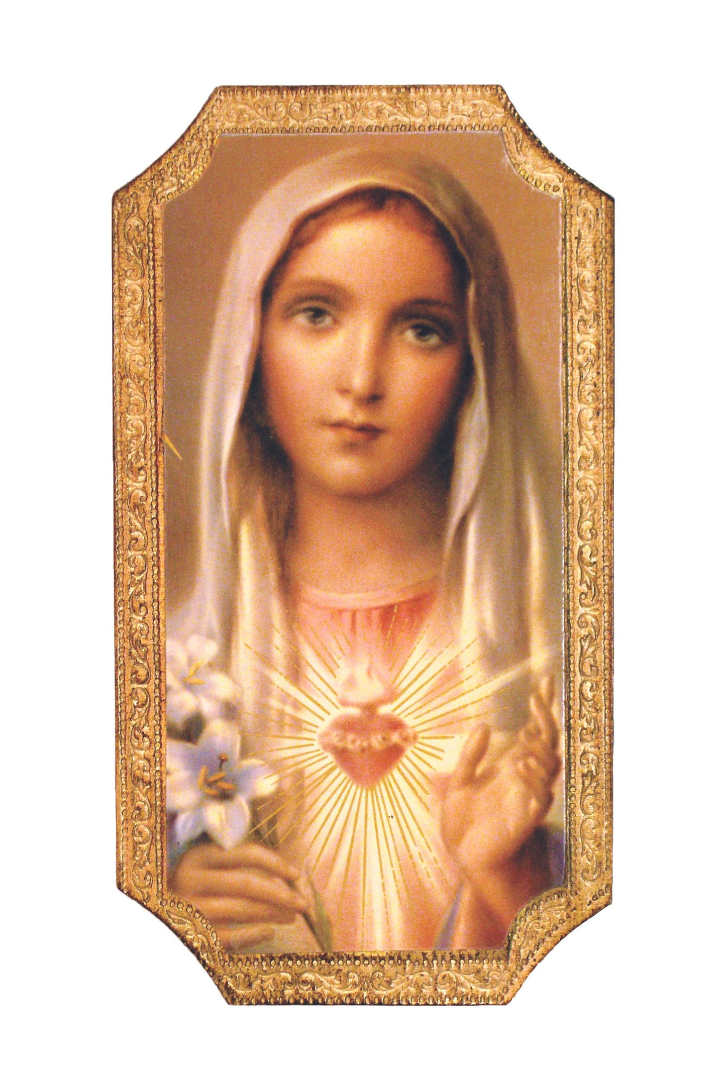 L-272 Immaculate Heart of Mary Florentine Plaque 4.75x9"