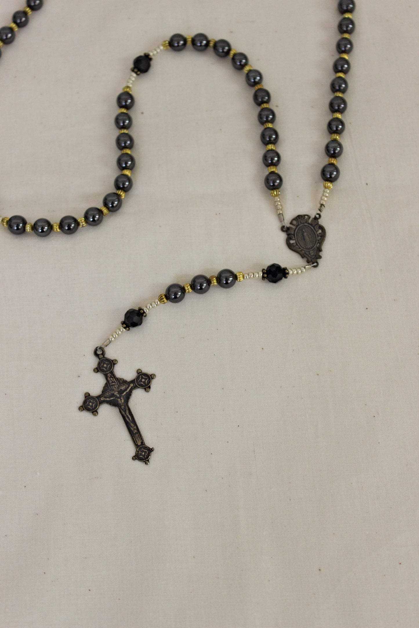 LFC-MMHR Miraculous Medal Antique Bronze/Hematite Rosary 19"