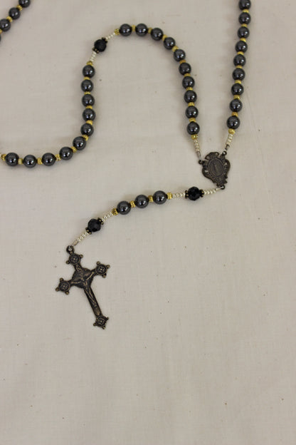 LFC-MMHR Miraculous Medal Antique Bronze/Hematite Rosary 19"