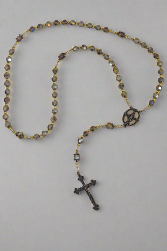 LFC-MMIR Miraculous Medal Antique Bronze/Iridescent Rosary 21"