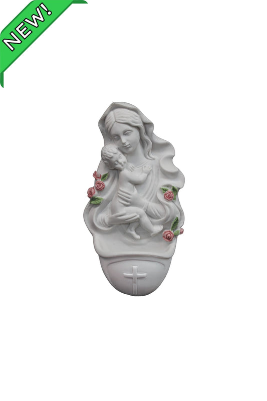 MA-372-R Madonna & Child Holy Water Font in White 6.5"