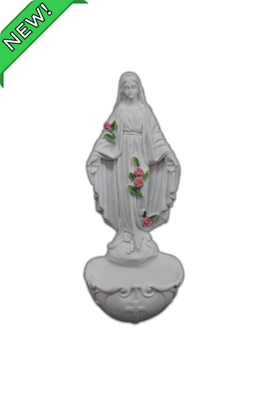 MA-484-R Lady of Grace Holy Water Font in White 8.5"