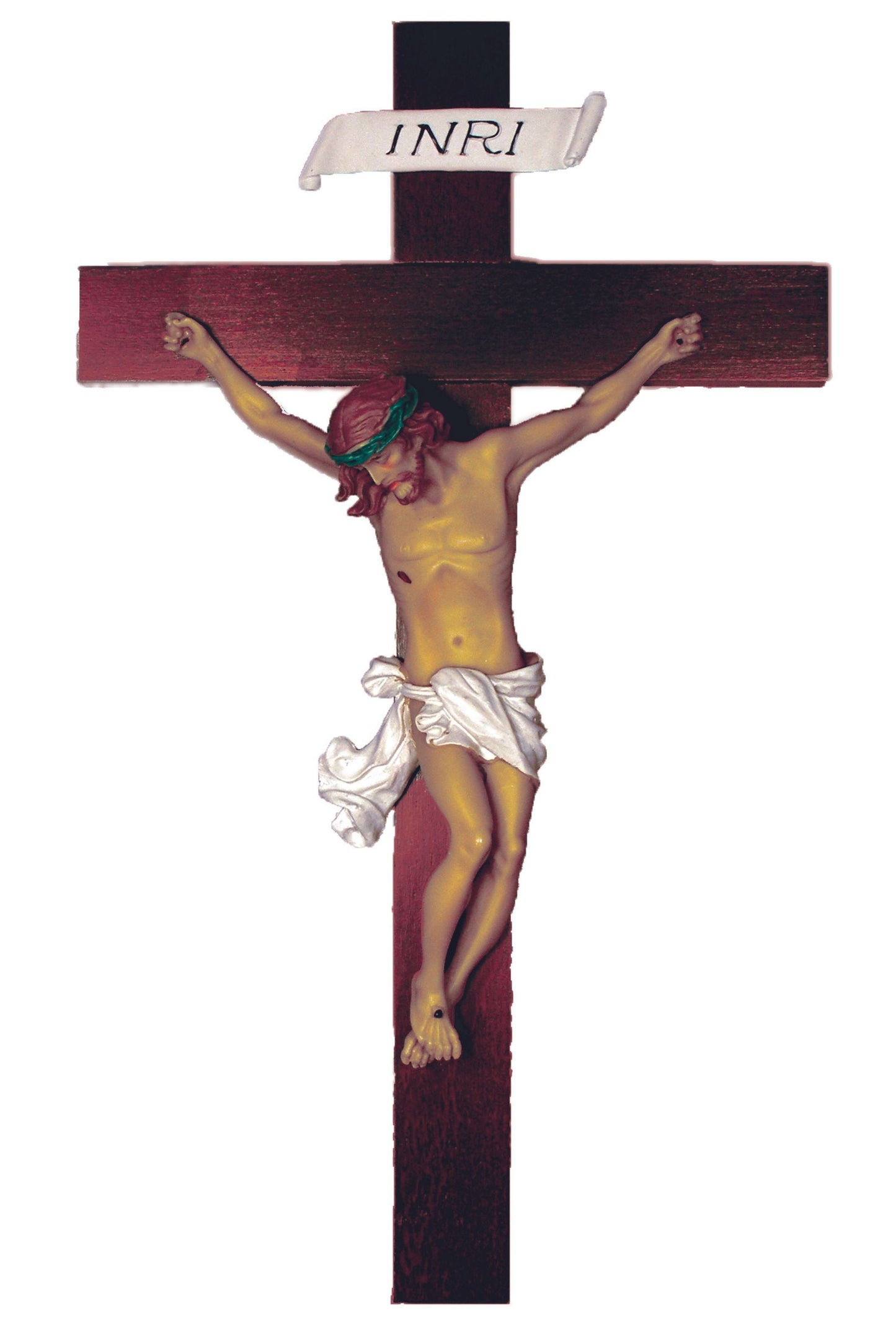MA-660-C Crucifix in Hand-Painted Alabaster on a Wood Cross 14"