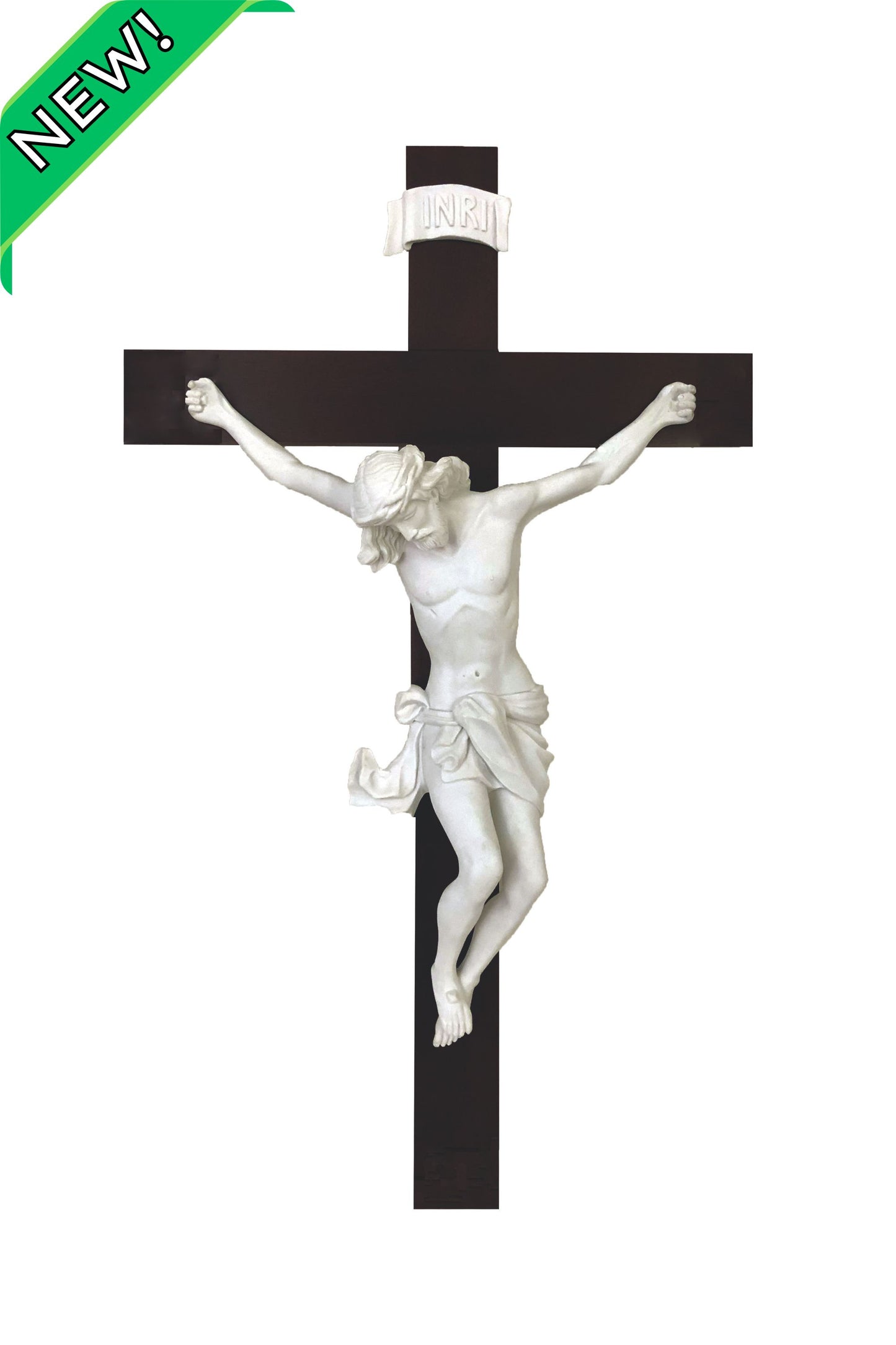 MA-662-W Crucifix in White Resin on a Wood Cross 21"