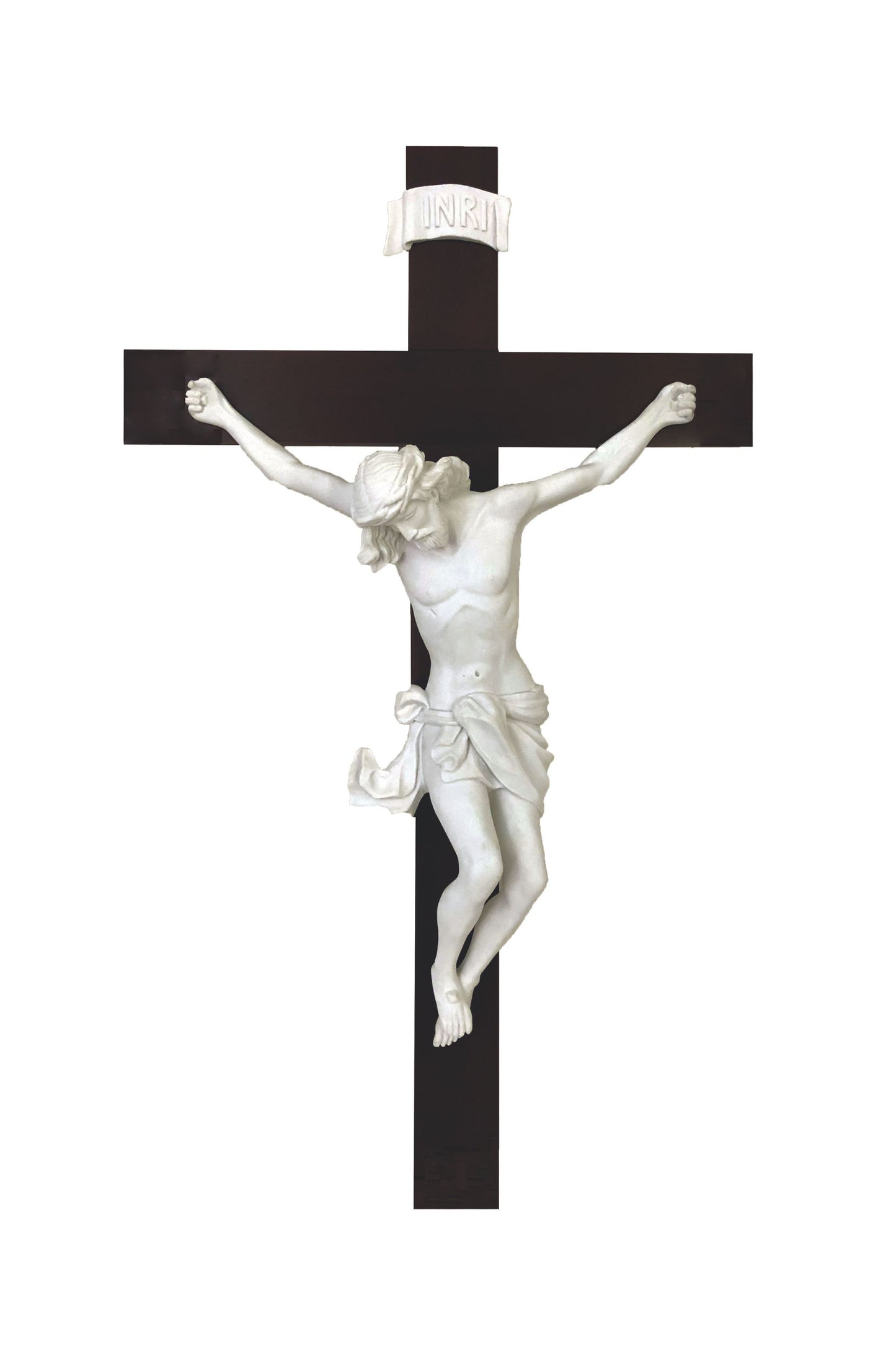 MA-662-W Crucifix in White Resin on a Wood Cross 21"