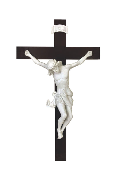 MA-662-W Crucifix in White Resin on a Wood Cross 21"