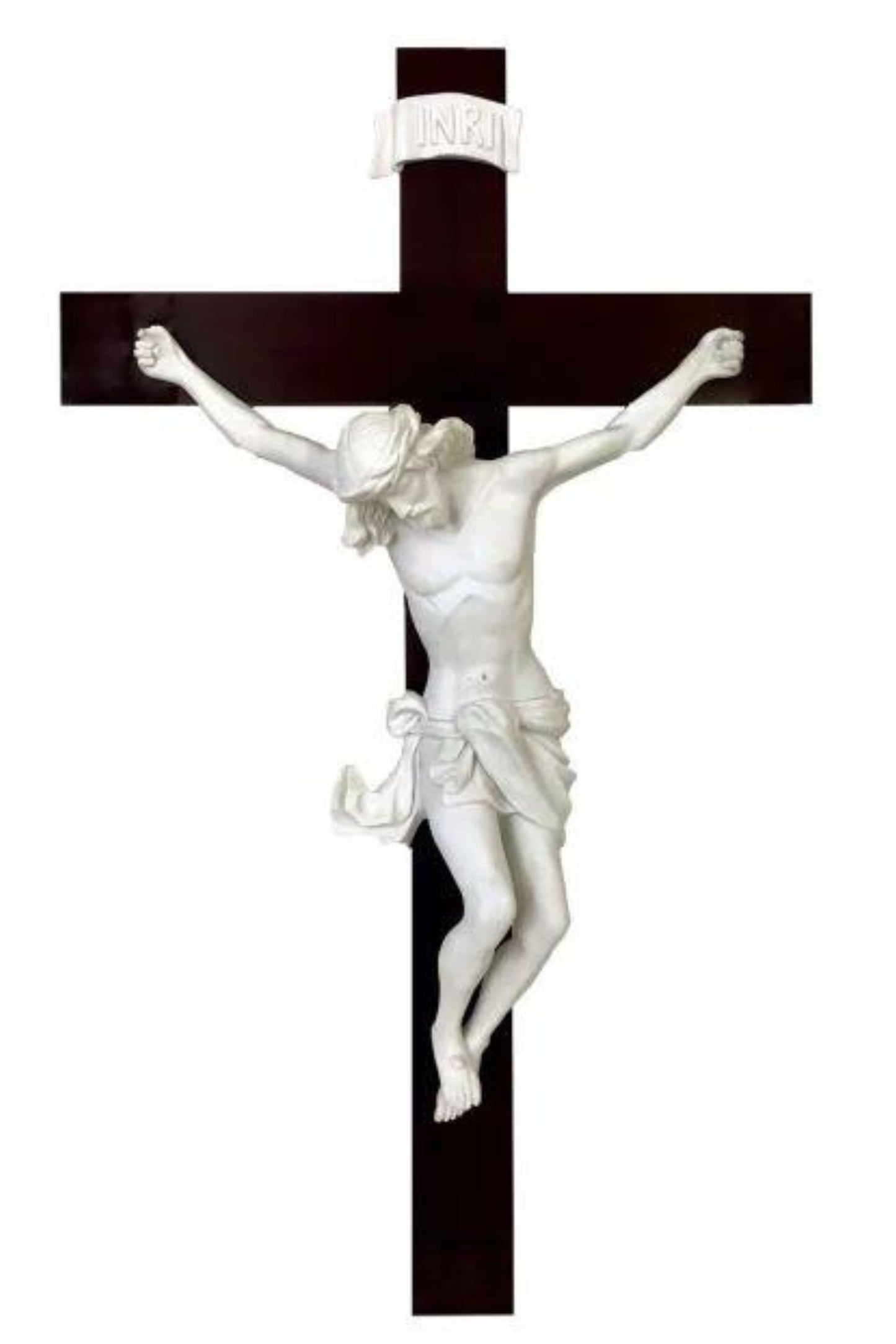 MA-663-W Crucifix with White Alabaster on Wood Cross 30"