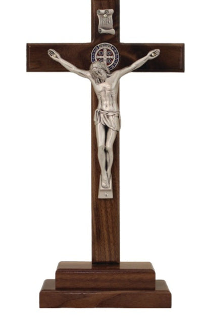 MC-30-ST Standing St. Benedict Crucifix in Wood/Pewter Style 13.5"
