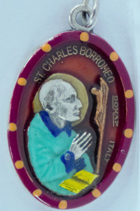 MHP-CHARLES St. Charles Borromeo Hand-Painted Medal 1"x.5"