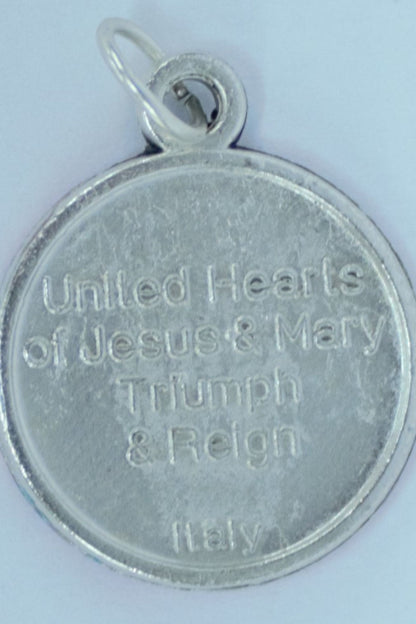 MHP-HEARTS United Hearts of Jesus & Mary Hand-Painted Medal .75"x.75"