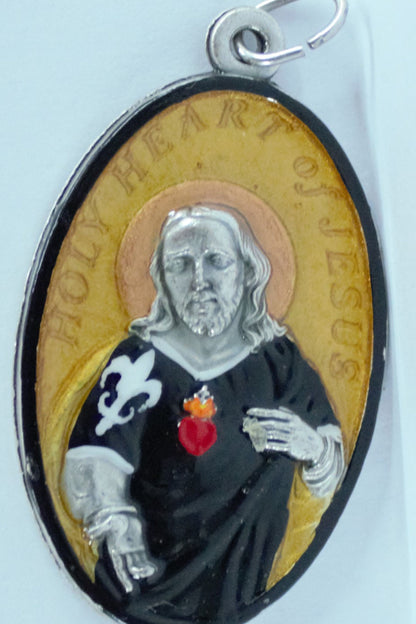 MHP-SHJ3 Large Sacred Heart of Jesus Hand-Painted Medal 1.5"x1"