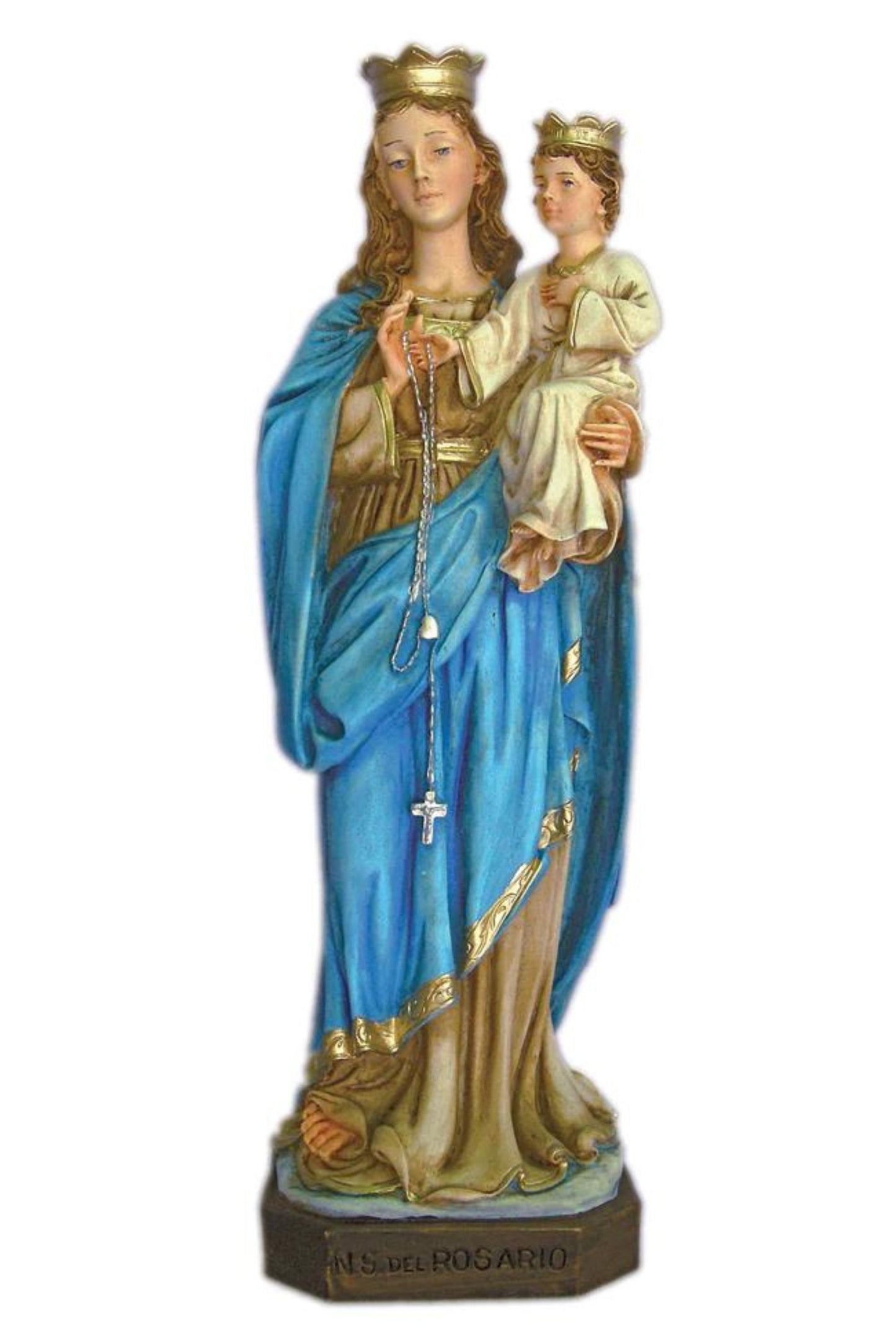 P-631 Our Lady of The Rosary in Fully Hand-Painted Alabaster, 11"
